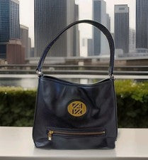 Bolso de hombro grande estilo hobo de cuero negro liso Anne Klein para mujer nuevo sin etiquetas