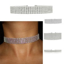 Gargantilla Cristal Moda Collar Damas Niña Diamante Joyería Estrás Plata