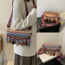 Bolso Bandolera Para Mujer Estilo Étnico Borla Decoración Diagonal Tejido Bolso de Hombro