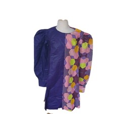 Vestido Artesanal Africano Alta Moda Vestido Manga Gorra Púrpura Para Mujer’s M Raro