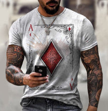 Camiseta Hombre Blanco Manga Corta Póquer As De Diamantes Carta De Juego Antiguo