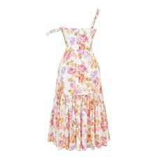 Kleid Blumenmuster Mikroelastizität Polyester Square -Kragen Zum Knöchel Heiß