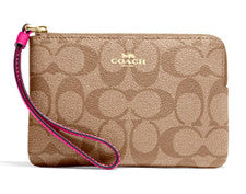 🩷 Muñequera con cremallera en la esquina -CK358 Caqui Signature Lona/Cerise (Rosa) Cuero Nuevo con etiquetas