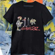 Camiseta Gorillaz Estilo Banda de Dibujos Animados Gráfico Negra Camiseta Música Alternativa