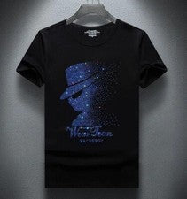 Nueva Camiseta de Moda con Estrás de Lujo para Hombres Alta Calidad Negra Blanca