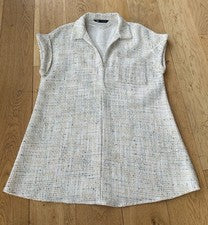 NUEVO MINI VESTIDO ZARA CRUDO TWEED TEJIDO TEXTURIZADO 4387/244 RELAJADO TRANQUILO LUJO S