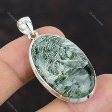 Colgante de piedras preciosas de serafinita natural hecho a mano plata de ley 925 joyería india