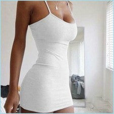 Mini Vestido Elástico Moda De Verano Para Mujer Casual De Tirantes Sexi Ajustado
