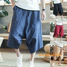 Pantalones Cortos de Algodón Para Hombre Calce Suelto Entrepierna Caída Harén Estilo Chino Pantalones Cortos