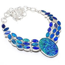 Collar de joyería hecho a mano de piedras preciosas de ópalo triplete 18"