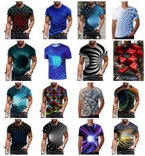 Camiseta para hombre Ilusión óptica 3D Moda Estampado gráfico Manga corta Camiseta sedosa