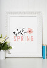 Estampado de decoración del hogar de pared de temporada de primavera de flor rosa Hello Spring 2022
