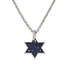 Elegante Collar Estrella de David, Zafiro Azul, Plata de Ley, Nuevo