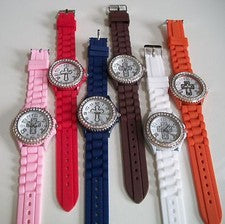 Reloj informal para mujer Geneva de moda en forma de cruz con estrás correa de silicona