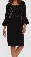 Vestido vaina para mujer London Times negro cuello redondo manga acampanada talla L