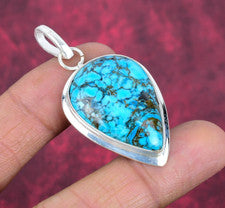 Hermoso colgante de plata esterlina 925 con piedras preciosas turquesa azul hecho a mano joyería
