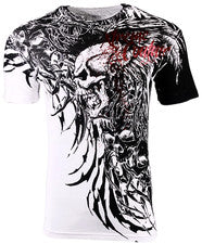 Camiseta Xtreme Couture Affliction Para Hombre COMBATE BRUTAL Blanco Calavera Motociclista Tatuaje