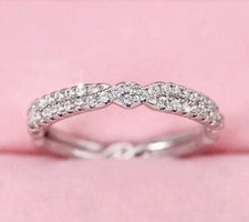 Anillo apilable delicado minimalista plata S925 con joyas y detalle de giro talla 60