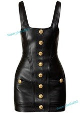 Mujeres Mini Vestido de Cuero Negro Informal Fiesta Elegante Moda Conjunto Usar Abrigo