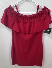 Mini vestido para mujer By & By rojo elástico fuera del hombro talla 15