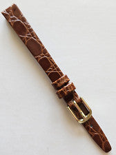 10 mm - Correa de reloj de cuero brillante con patrón de cocodrilo tostado - (hebilla dorada)