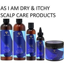 AS I AM CUERO CABELLUDO SECO Y CON PICAZÓN - PRODUCTOS PARA EL CUIDADO DEL CABELLO - CON ACEITE DE OLIVO Y ÁRBOL DE TÉ -