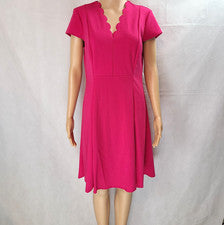 Nuevo Vestido ISAAC MIZRAHI Para Mujer (M) Rosa Caliente Tejido Vieira Cuello en V Sobre la Rodilla