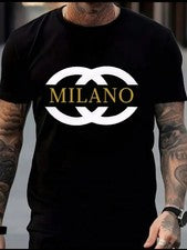 Camiseta Para Hombre Gráfica Informal Milán Italiano En Dorado Blanco Logo Italia Camisa