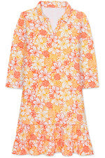 Vestido para mujer - Vestido estampado naranja - Algodón - Vestido midi - Pequeño