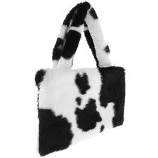 Bandolera de felpa portátil con correa de cadena con patrón de vaca bolso bandolera de moda para mujer