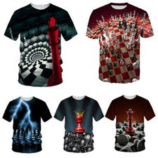Camiseta corta de ajedrez internacional impresa en 3D verano moda para hombre Prendas para el torso informales