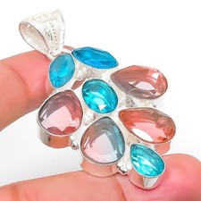 Turmalina bicolor, topacio piedras preciosas 925 colgante de joyería de plata...