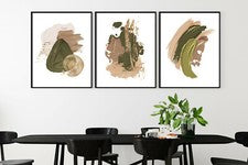 Impresiones de pared abstractas, estampados abstractos rubor verde marrón, decoración de pared abstracta