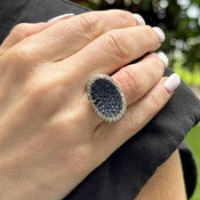 Anillo para mujer 3,00 TCW redondo simulado topacio azul Londres y zafiro forma única