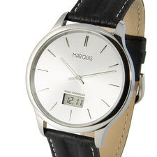 Elegante reloj inalámbrico para hombres (funcionamiento alemán) cuero acero inoxidable reloj de pulsera 964.6378