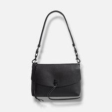 Bolso de hombro Darren Rebecca Minkoff para mujer de cuero granulado negro con cierre giratorio y cremallera