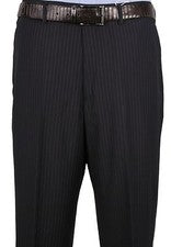 Pantalón de vestir para hombre frente plano calce clásico HECHO EN ITALIA estilo: 4201007 azul marino a rayas
