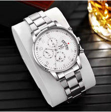 Montre Homme Sliver white Chronographe Acier Inox Quartz Étanche Date
