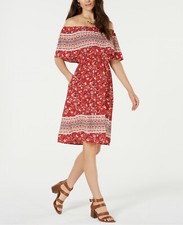 Vestido para mujer Style & Co estampado fuera del hombro cadena floral rojo talla L, 2XL