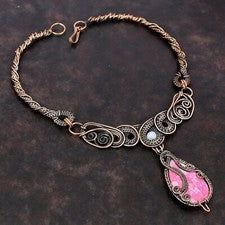 Regalo para ella collar de cadena envuelto en alambre joyería piedras preciosas tulita de cobre 18,0"