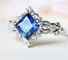 Delicado anillo de plata aspecto antiguo con piedra central azul genuino ganga talla 60