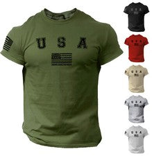 Camisa universitaria con bandera de Estados Unidos para hombre gimnasio patriótico estadounidense 100 % algodón