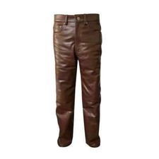 Pantalón para hombre estilo 501 Thigh Fit 100 % piel de oveja real pantalón marrón personalizado
