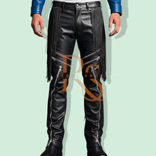 Pantalones de cuero de piel de cordero negros para hombre Pantalones de motociclista Cremallera Estilo roca