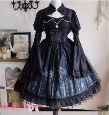 Vestido de princesa para mujer Lolita gótico cintura alta volantes calce ajustado moda gótica