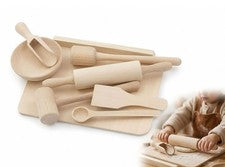 Set mini chef madera con utensilios bol mazo cocina 8 piezas niños