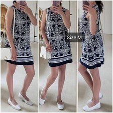 Sexy Vestido Para Mujer Moda Azul Marino/Blanco Talla M Informal Sin Mangas Mini