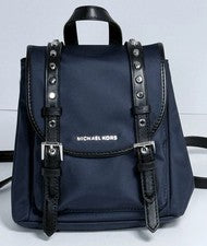 MK Michael Kors Leila XS Mochila con Solapa Nylon Cartera Bolso Plateado Tachuelas Nuevo con Etiquetas