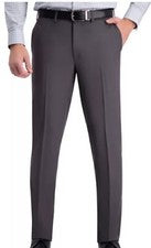 Pantalón de vestir Haggar para hombre premium cómodo calce ajustado frente plano gris oscuro 34x32