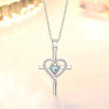 Collar colgante cruz corazón cristal plata esterlina 925 mujer joyería regalo Reino Unido